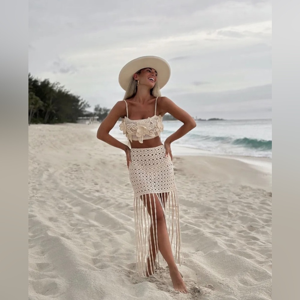 Zara Crochet Knit Fringed Mini Skirt - Picture 9 of 15